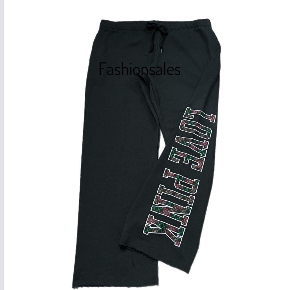 Victoria’s Secret Pink Comfy Fleece Everyday Heritage Pants Logo Black XL